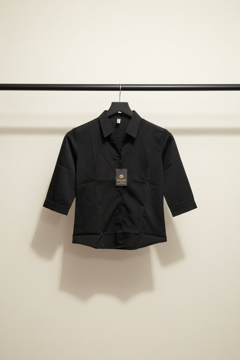 Women's Black Collared 3/4 Sleeve Shirt by Western Adda
