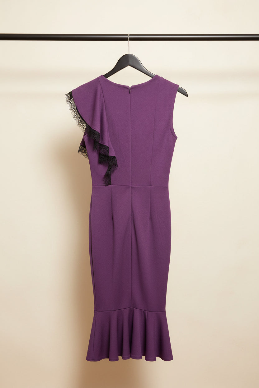 KAJO Women's Purple Ruffled Lace Trim Bodycon Dress