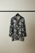 Black and White Floral Butterfly Sheer Button-Up Blouse