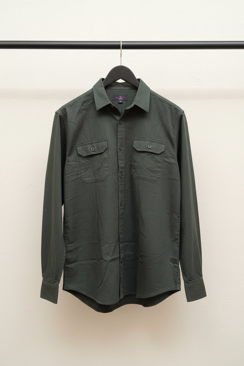 MECHANIC Men's Dark Green Plain Full Sleeve Shirt