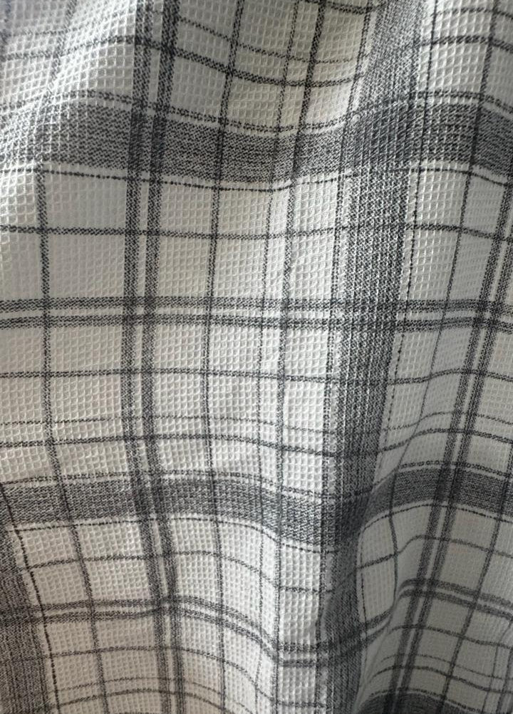 Go Rabbit Men's White & Grey Plaid Waffle Knit Casual Shirt