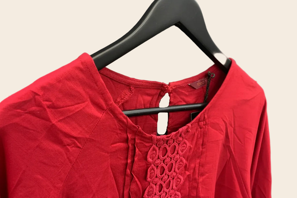 TOKYO TALKIES Women's Red Embroidered 3/4 Sleeve Top