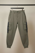 Men's Olive Green Cargo Jogger Pants with Buckle Detail
