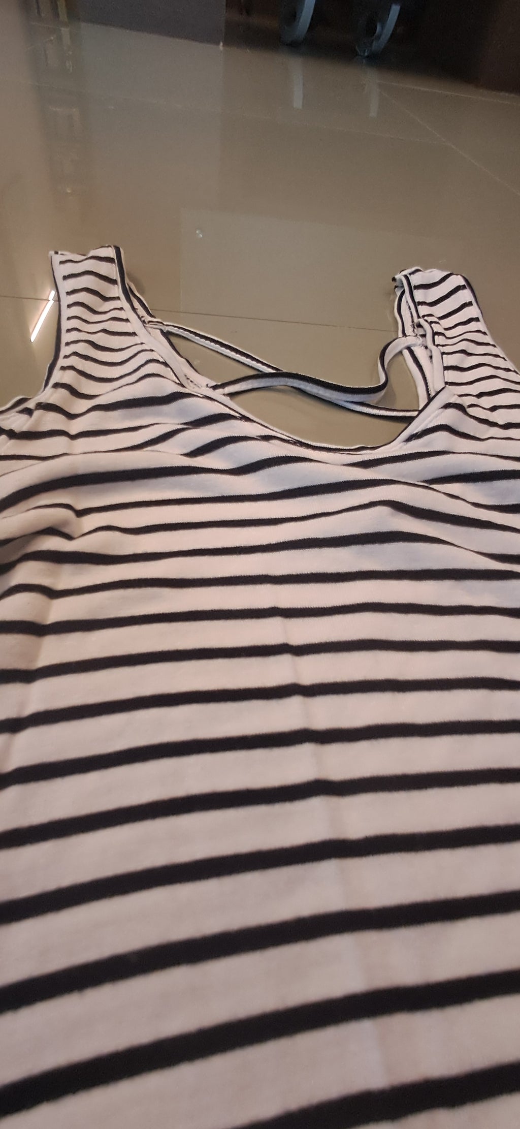Women's Black and White Striped Cold Shoulder Top by NUON