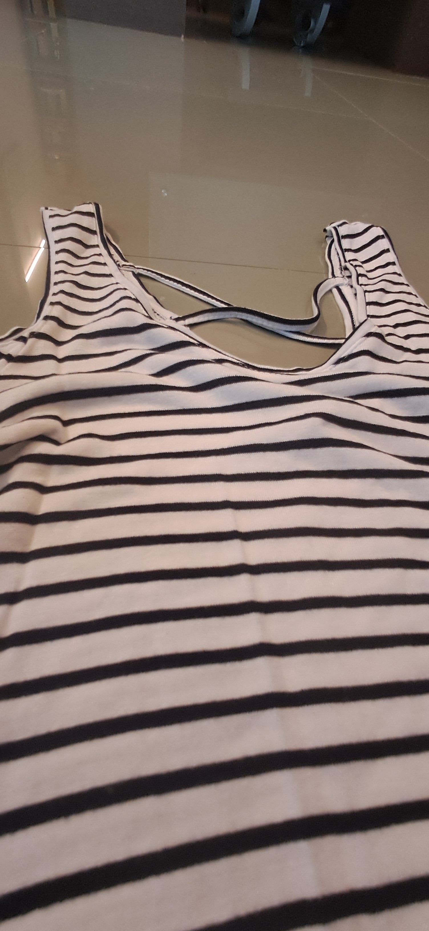 Women's Black and White Striped Cold Shoulder Top by NUON