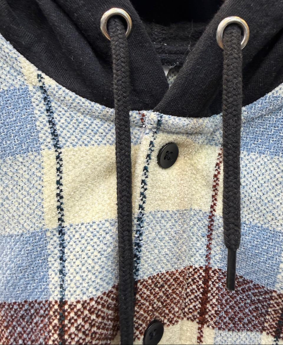 LOOPY Unisex Plaid Hooded Button-Up Shirt Jacket