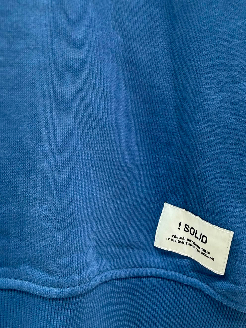 Solid Blue Crewneck Sweatshirt with Patchwork Sleeves