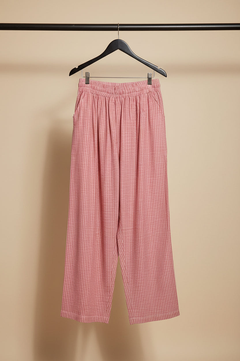 Women's Red and White Striped Wide Leg Trousers