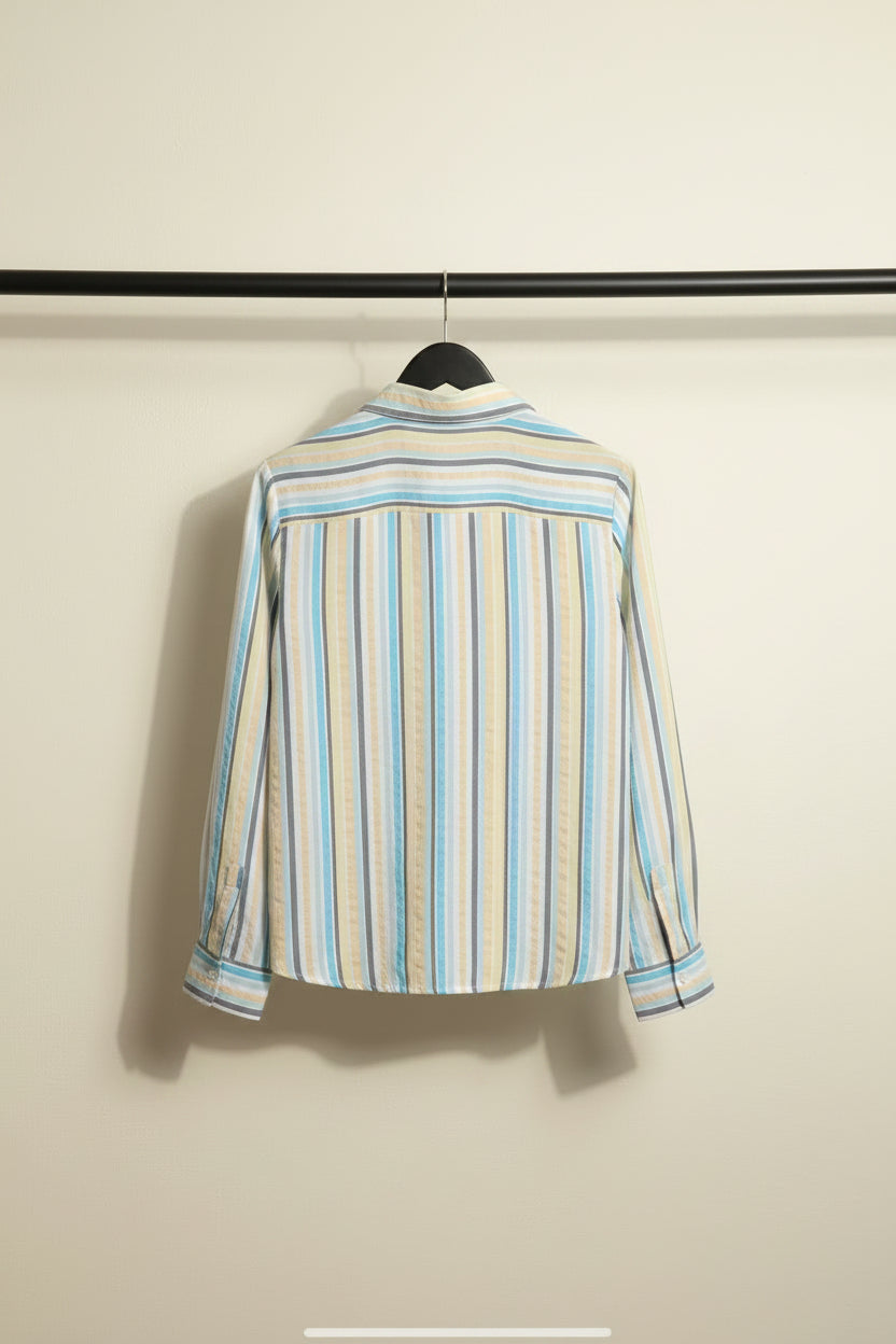 Women's Multicolor Striped Long Sleeve Collared Shirt