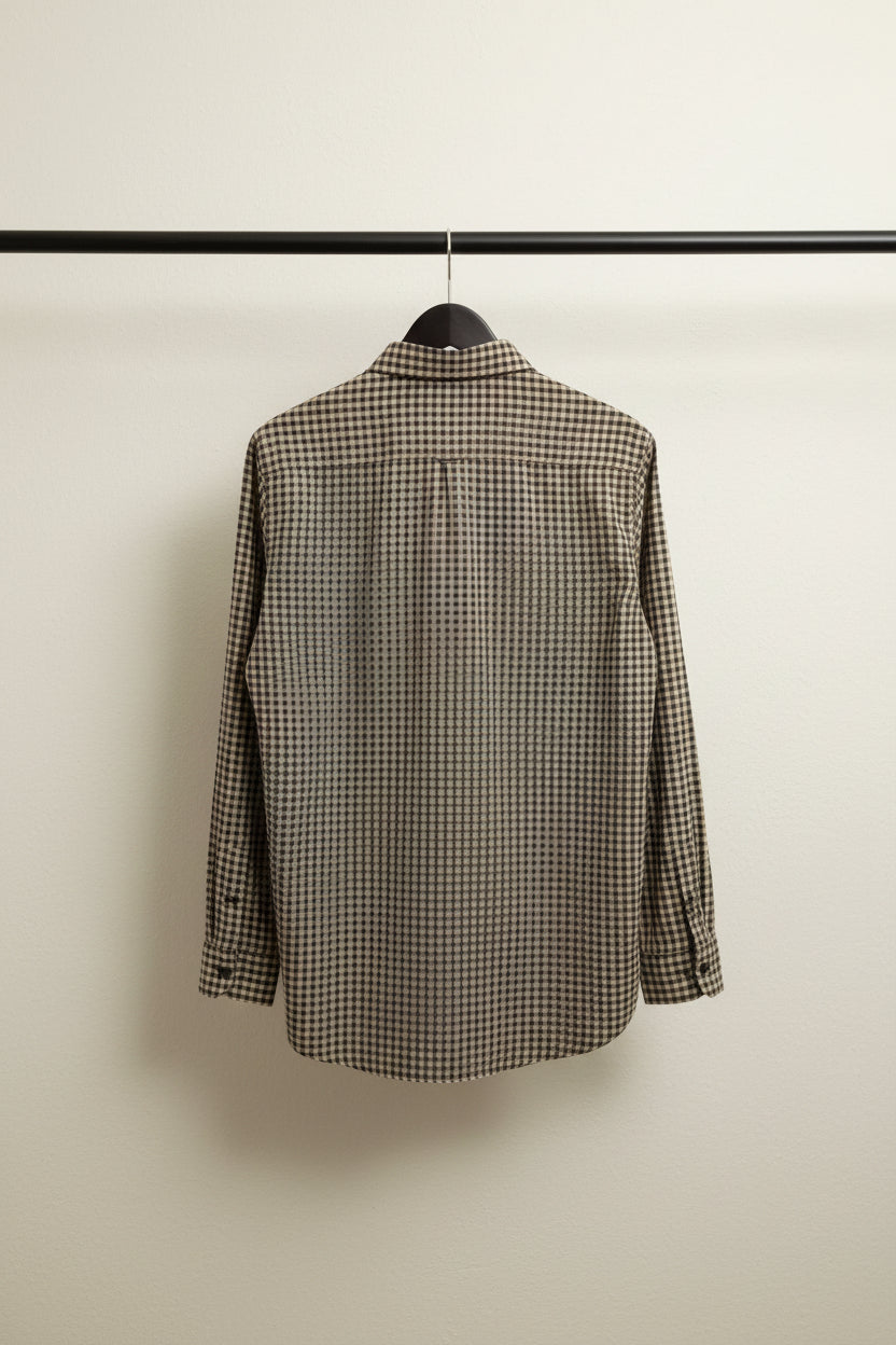 Men's MODONI Black & Beige Gingham Check Cotton Shirt