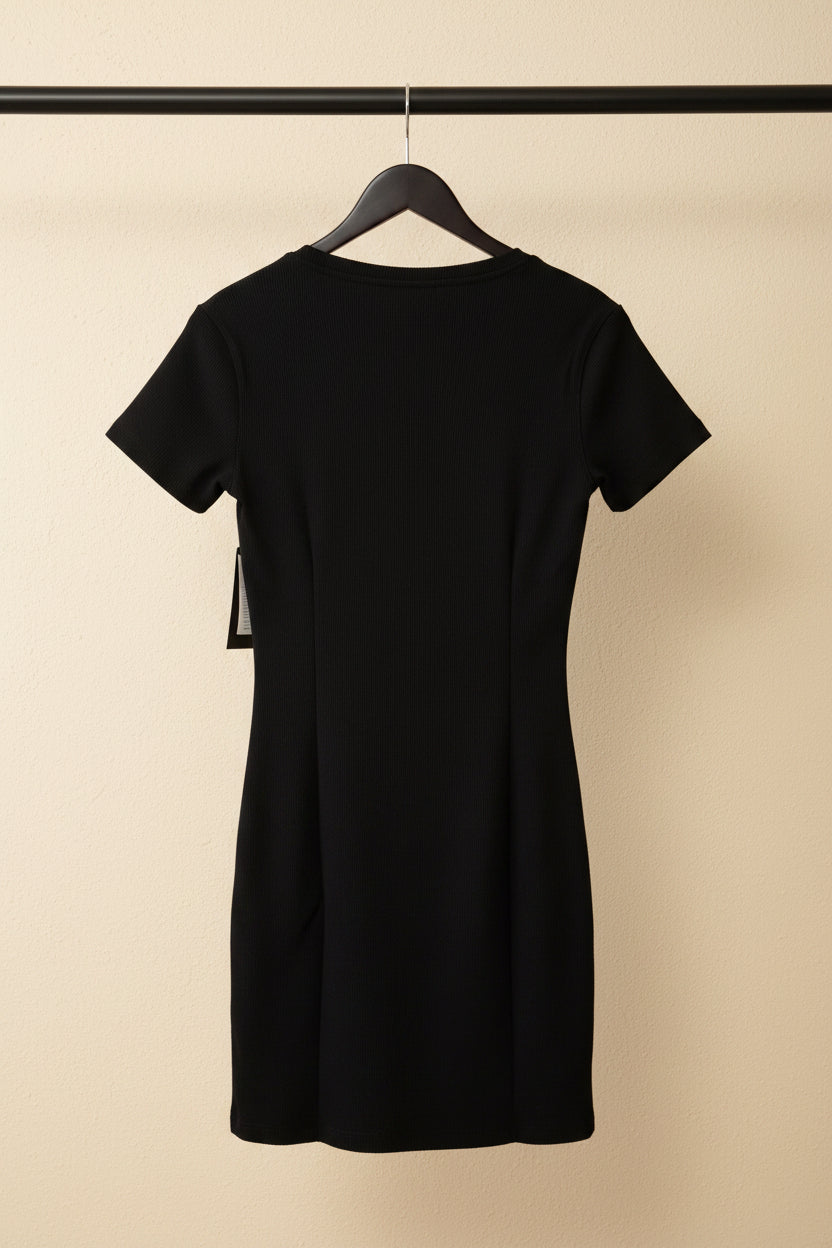 Kook N Keech Women's Black Ribbed Mini Dress
