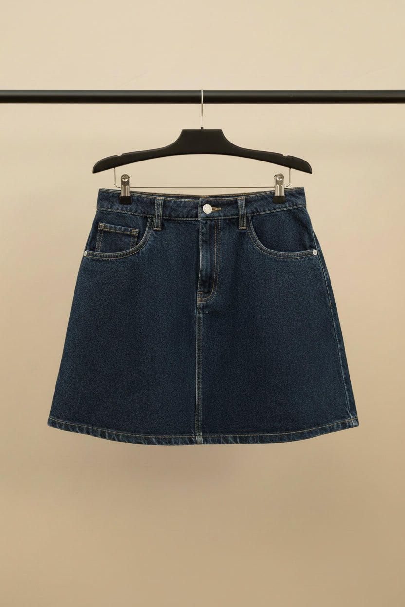 Lefties Women's Navy Blue Denim A-Line Mini Skirt