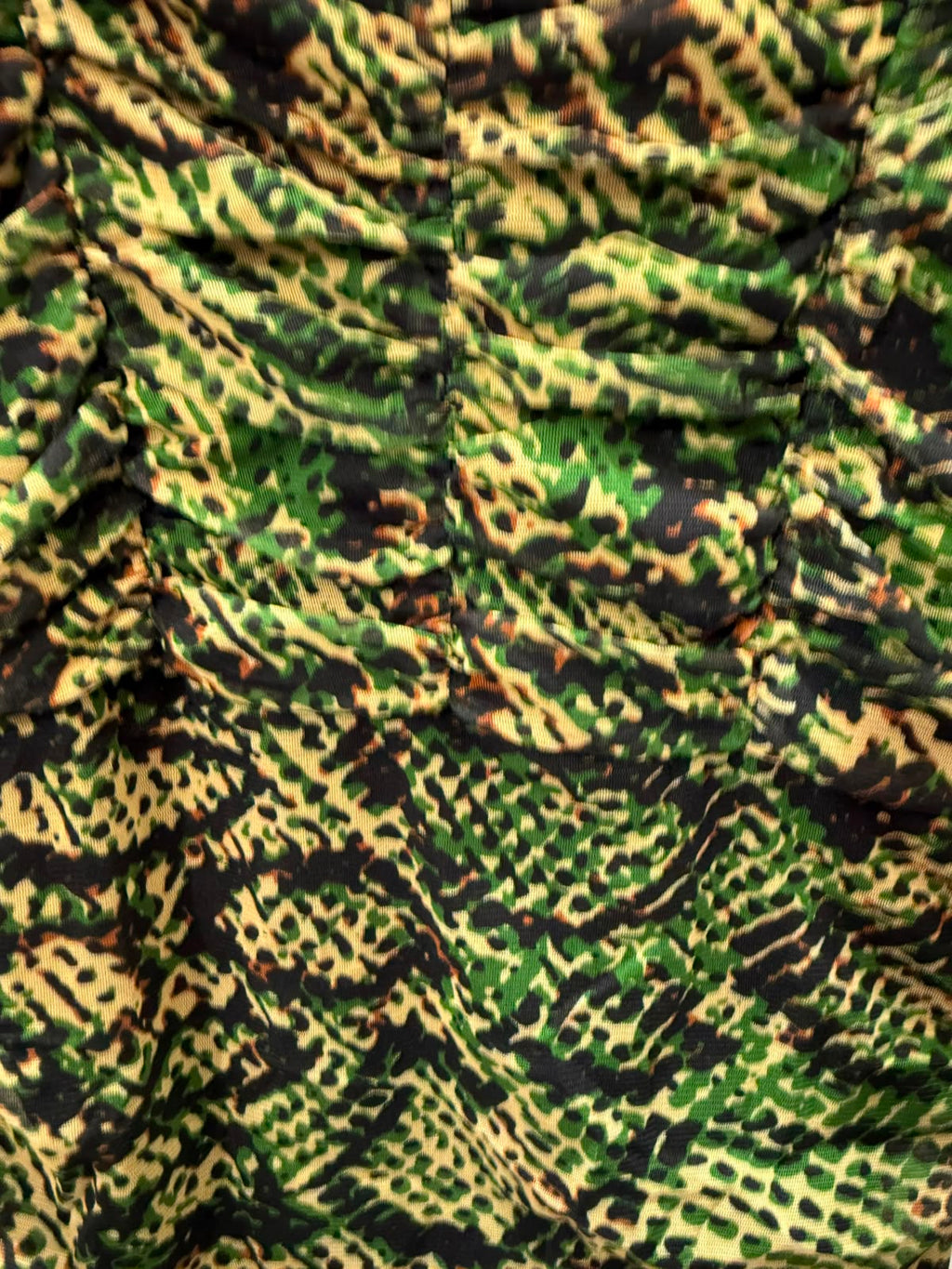Green Snakeskin Print Ruched Mesh Mini Dress