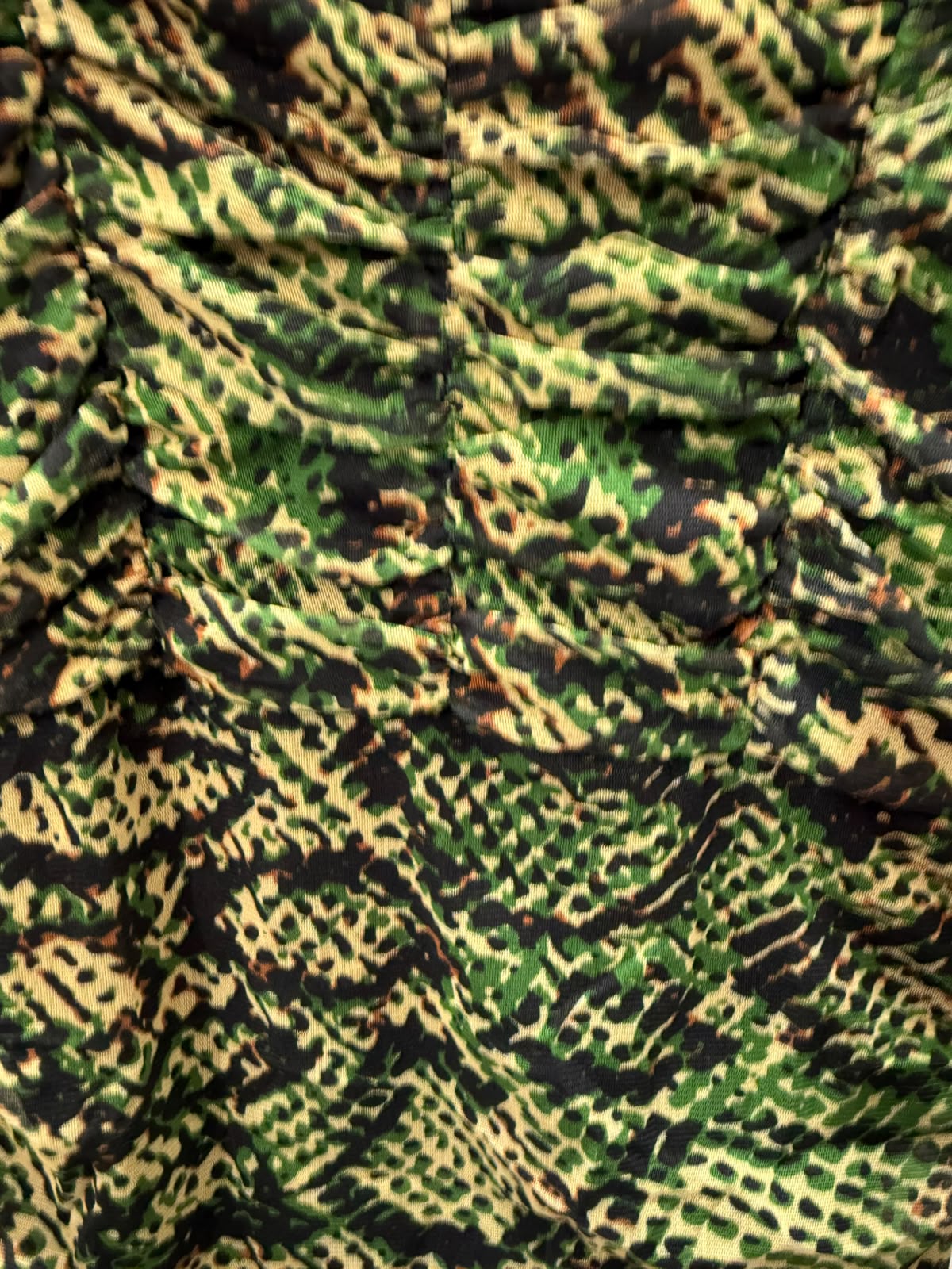 Green Snakeskin Print Ruched Mesh Mini Dress