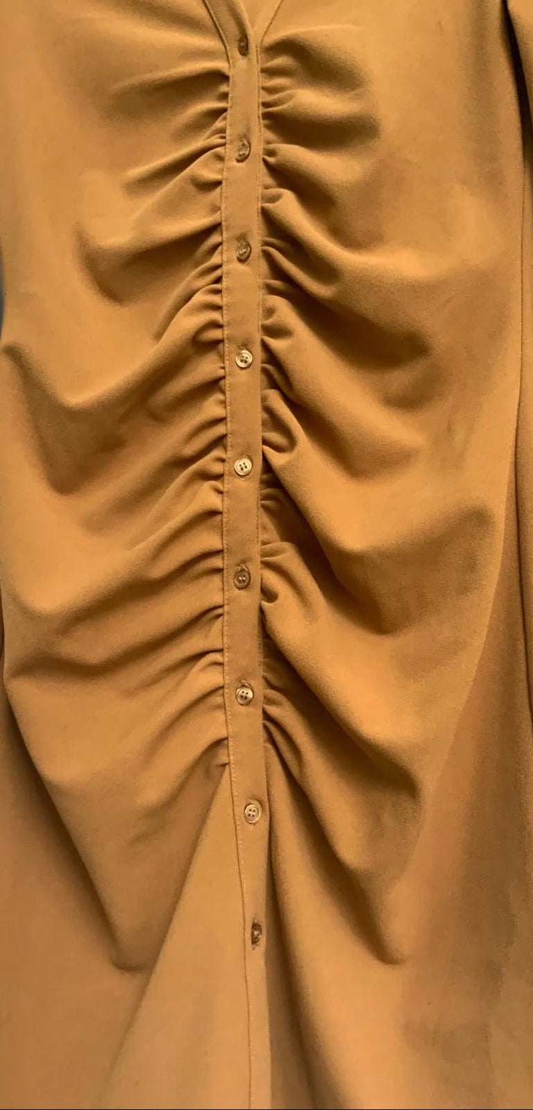 H&M Brown Ruched Button-Front Collared Mini Dress