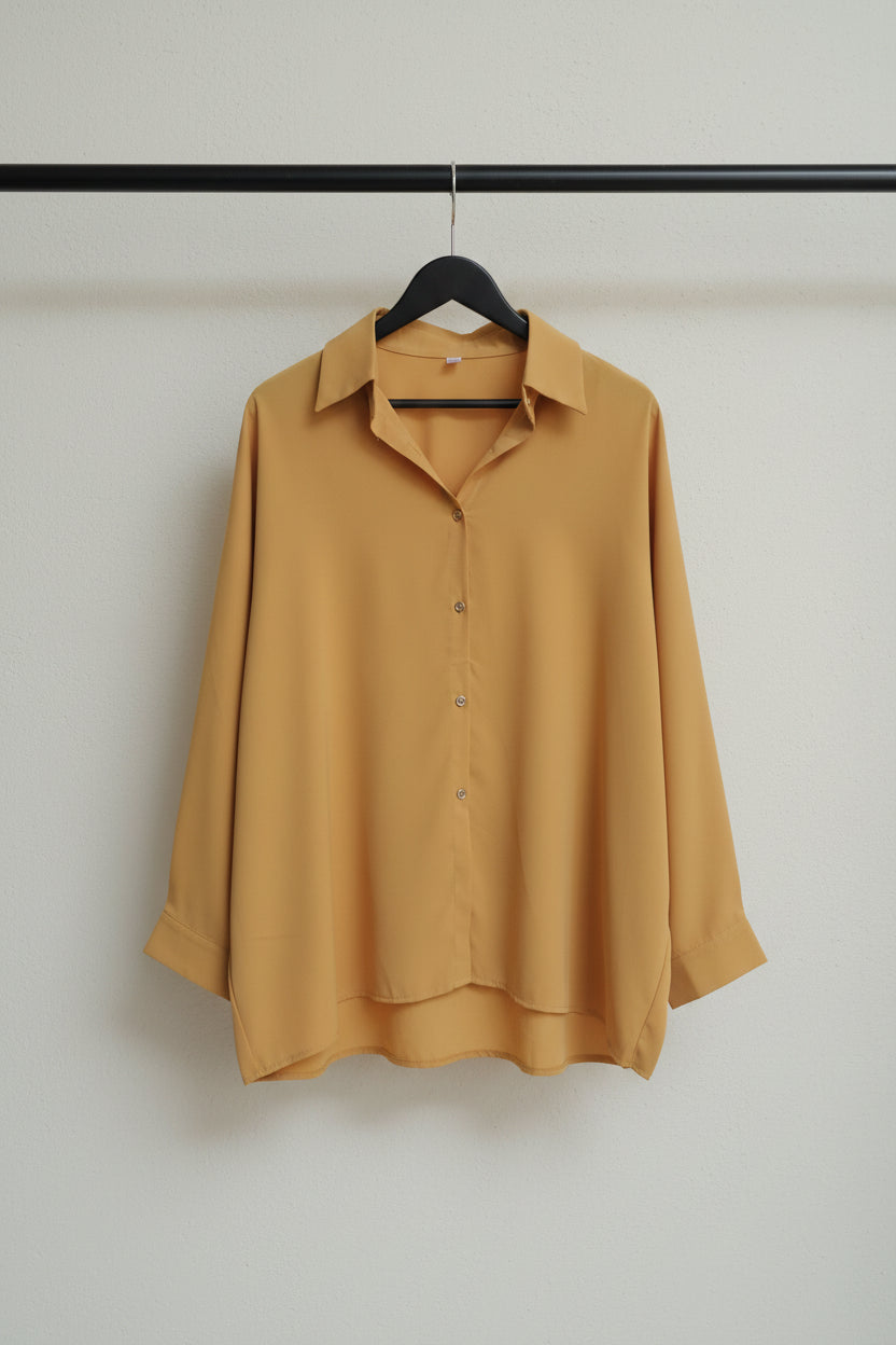 Yun Women's Mustard Oversized Long Sleeve Blouse