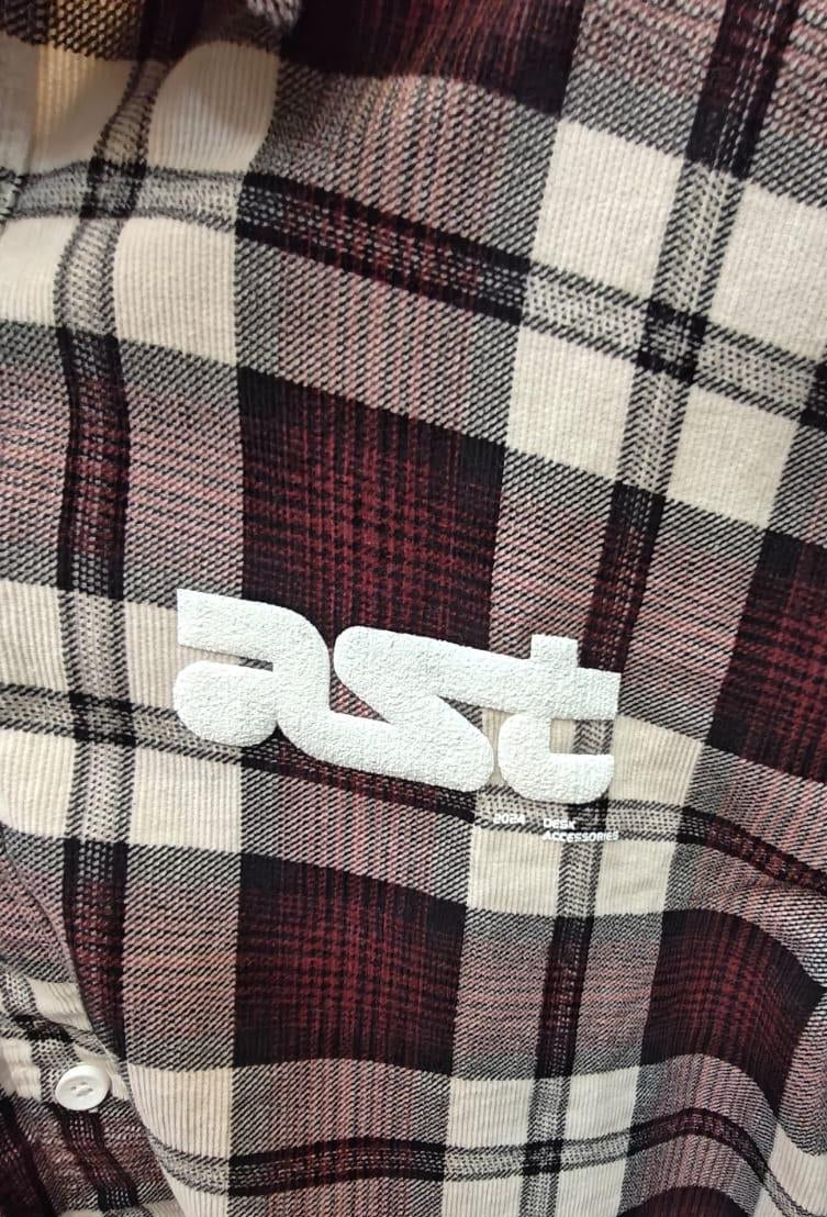 FC UNITED Men's Maroon & White Plaid Flannel Shirt with 'AST' Graphic