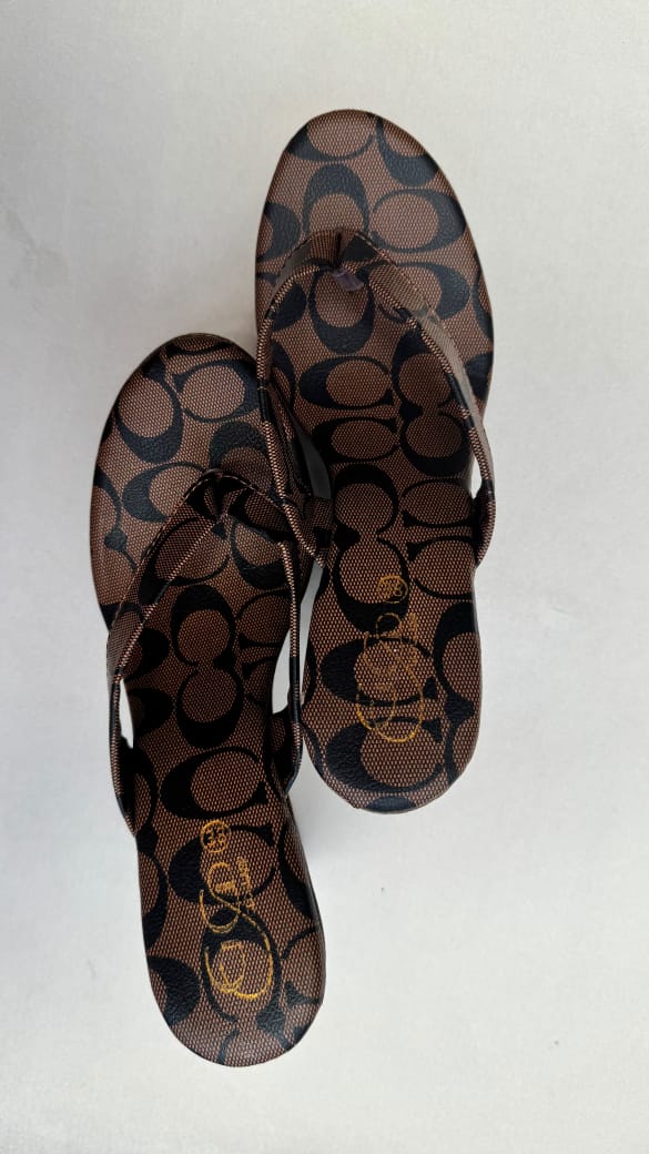 Women's Brown Monogram Wedge Flip-Flops