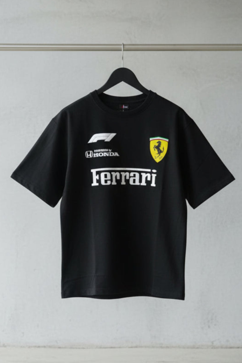 ZYLOFIT Men's Black Ferrari Honda Graphic Crewneck Short Sleeve Top