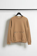 Cotton & Silk Men's Olive Green Crew Neck Sweatshirt with Kangaroo Pocket