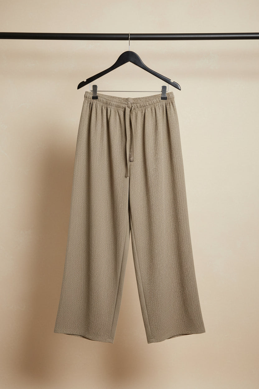 Women's Beige Textured Knit Relaxed Fit Trousers
