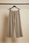Women's Beige Textured Knit Relaxed Fit Trousers