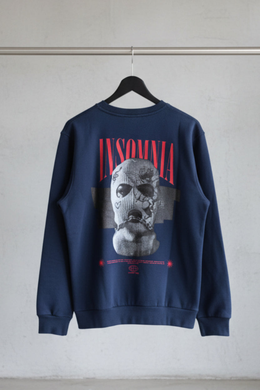Navy Blue Insomnia Graphic Print Crewneck Sweatshirt