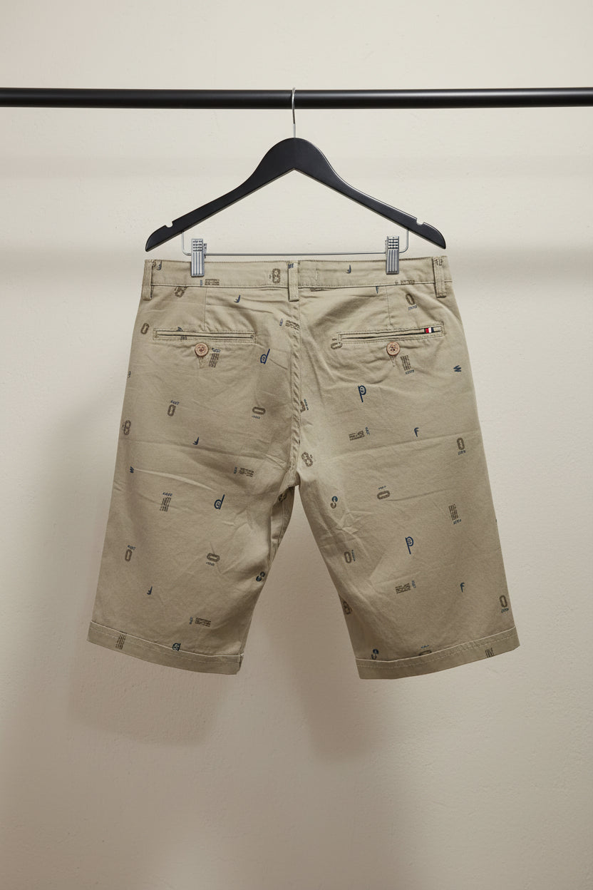 Wolf Rider Men's Khaki Printed Cotton Shorts