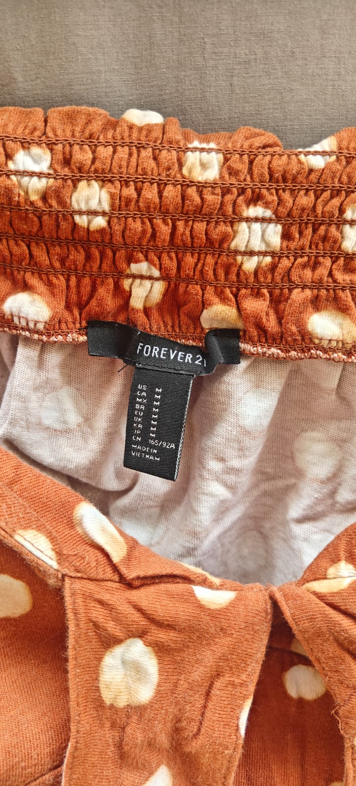 Forever 21 Women's Rust Polka Dot Tie-Front Crop Top