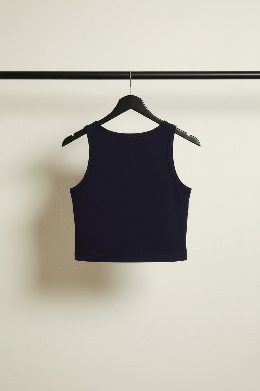 L.L.EAGLE Navy Blue Cropped Tank Top with Teddy Bear Graphic