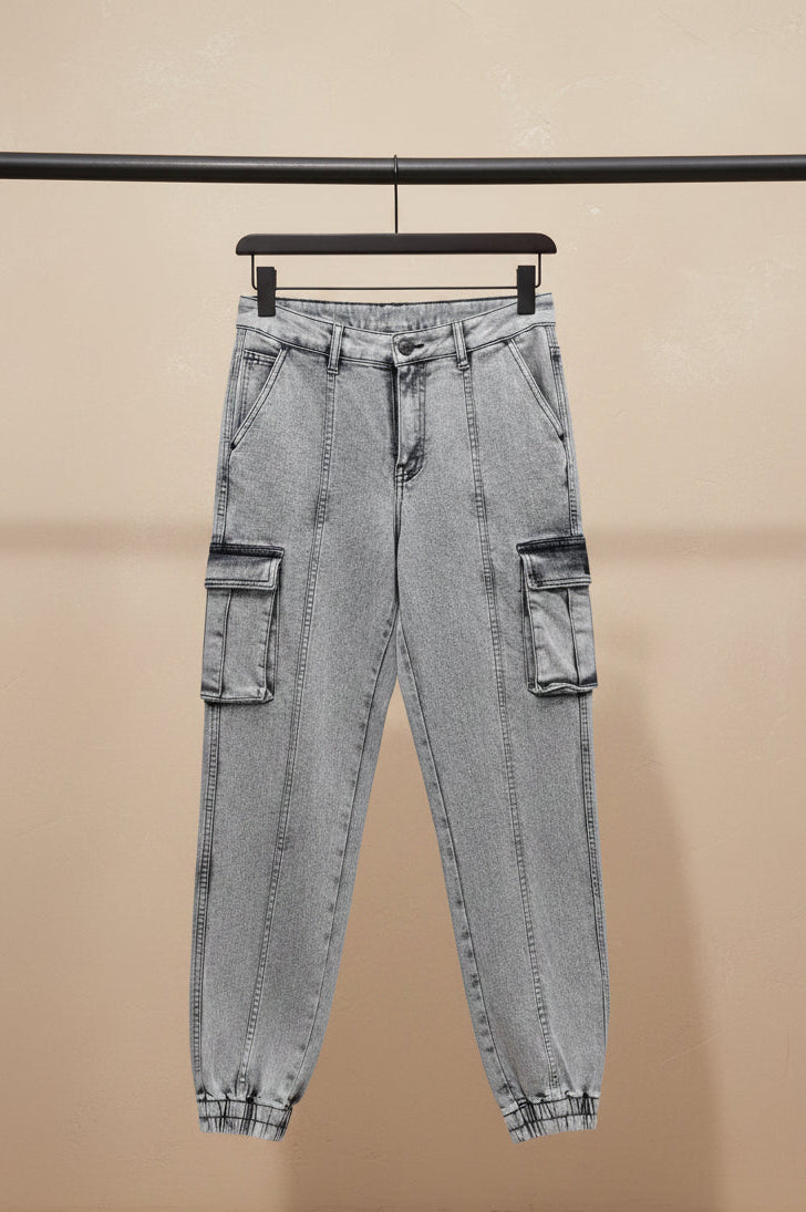 Moda Rapido men's Grey Acid Wash Cargo Jogger Fit Trousers 30 size