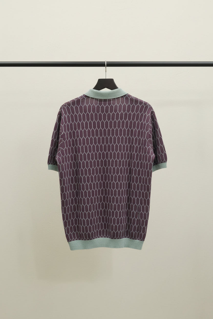 Zara Men's Hexagon Pattern Knit Polo Shirt