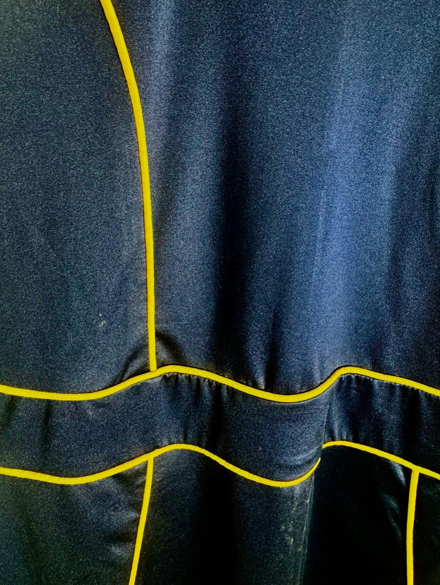 Women's Navy Blue Halterneck Bodycon Mini Dress with Yellow Piping