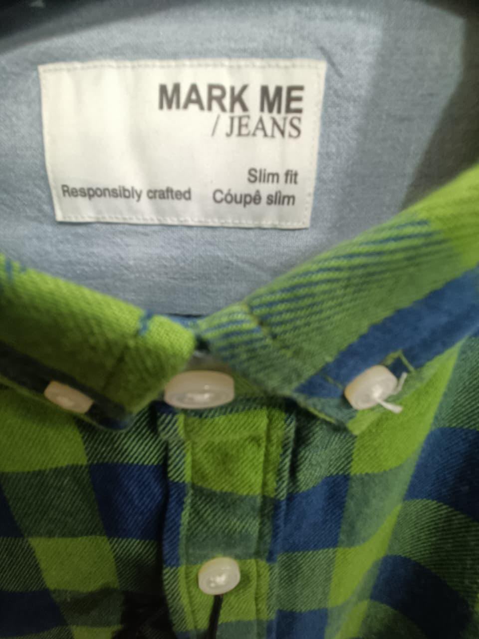 MARK ME Men's Green & Blue Plaid Slim Fit Casual Shirt