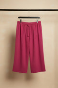 Women's Hot Pink Textured Wide Leg Cropped Pants