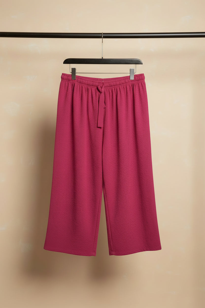 Women's Hot Pink Textured Wide Leg Cropped Pants