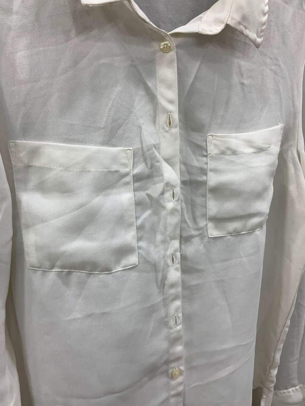 Women's Off-White Long Sleeve Button-Down Blouse with Pockets