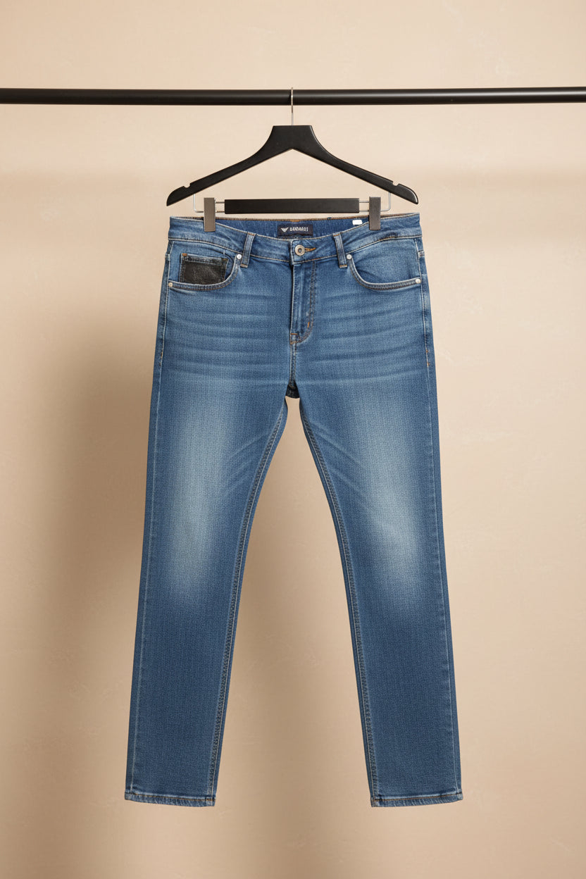 Emporio Armani Men's Blue Washed Denim Slim Fit Jeans