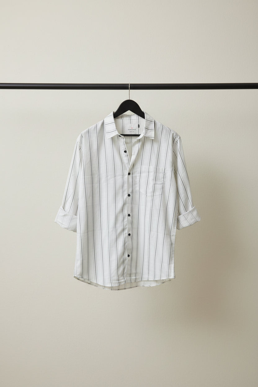 Men's White Striped Full Sleeve Casual Shirt by TREND BRIDGE