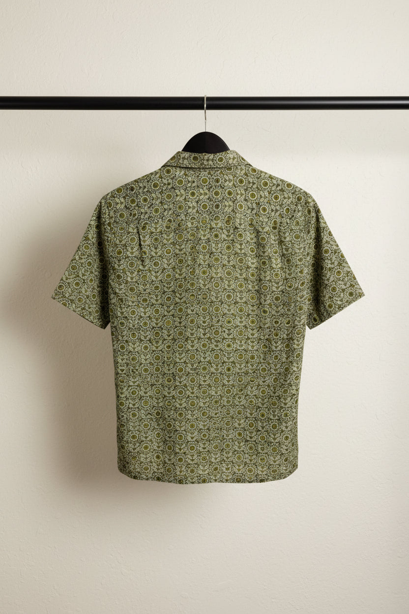 Bulan Bintang Men's Green Patterned Relaxed Fit Short Sleeve Shirt