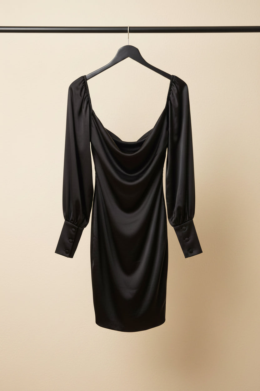 KAZO Women's Black Long Sleeve Ruched Bodycon Mini Dress