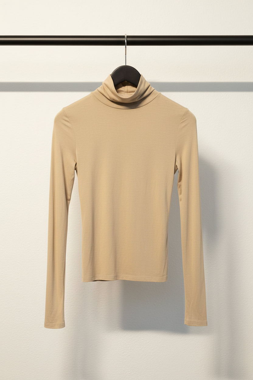 H&M Women's Beige Long Sleeve Turtleneck Top