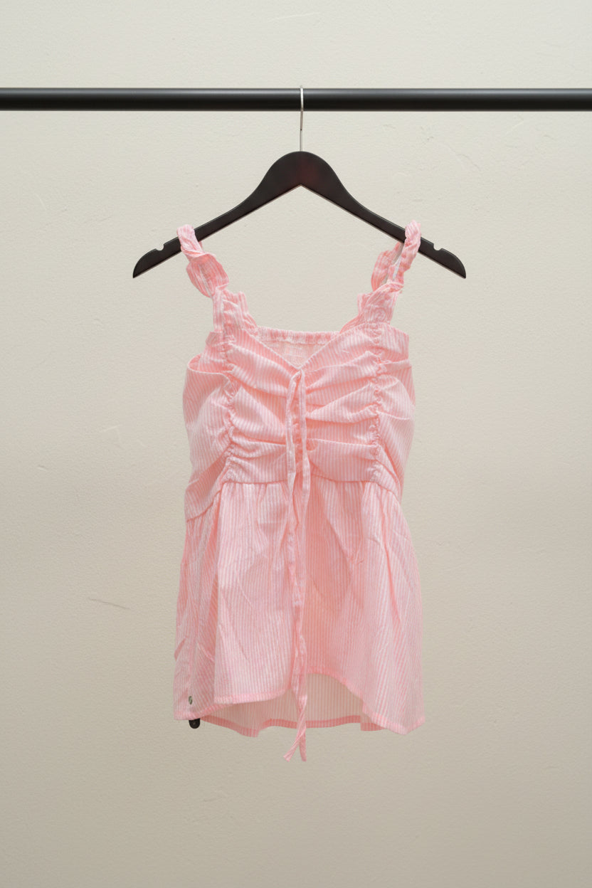 Women's Pink & White Striped Ruched Smocked Cami Top
