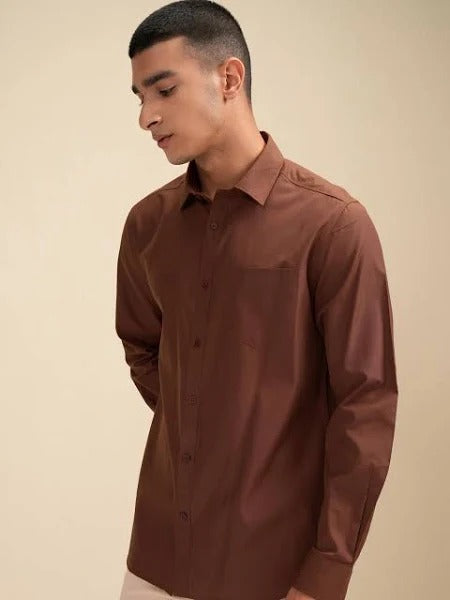 Men's Brown Solid Full Sleeve Casual Shirt