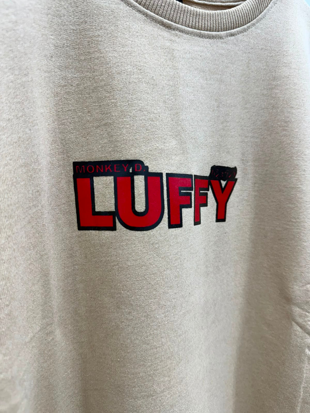 Fiffie Tower ART LIVING Men's Beige Luffy Graphic Crewneck Sweatshirt