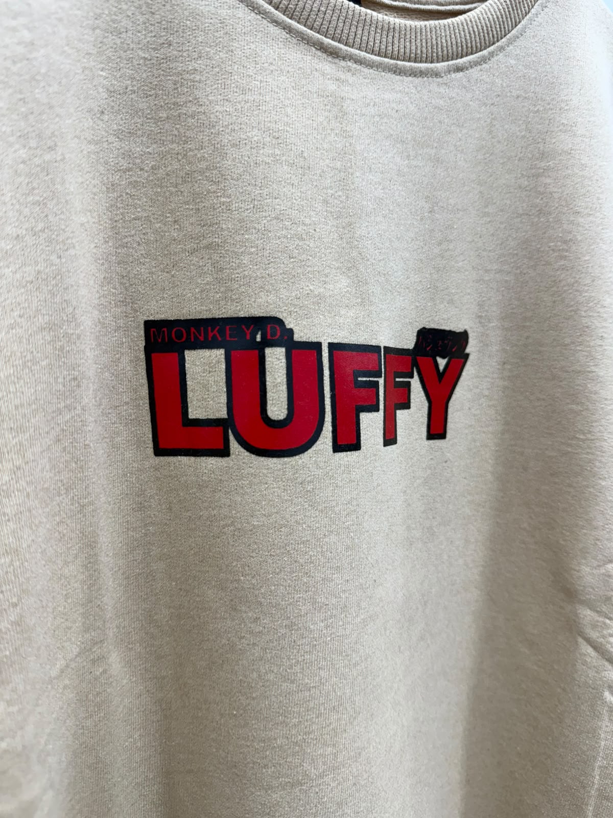Fiffie Tower ART LIVING Men's Beige Luffy Graphic Crewneck Sweatshirt