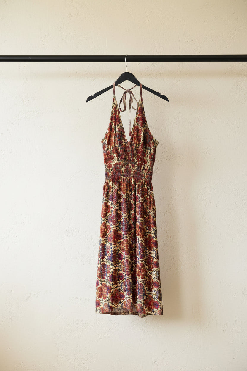 Women's Multicolor Floral Halter Neck A-Line Mini Dress