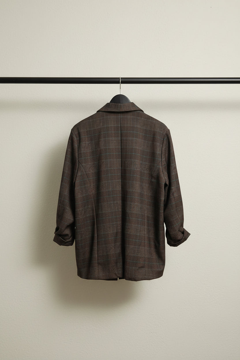 Fashion Nova Brown Plaid Open Front Relaxed Fit Blazer