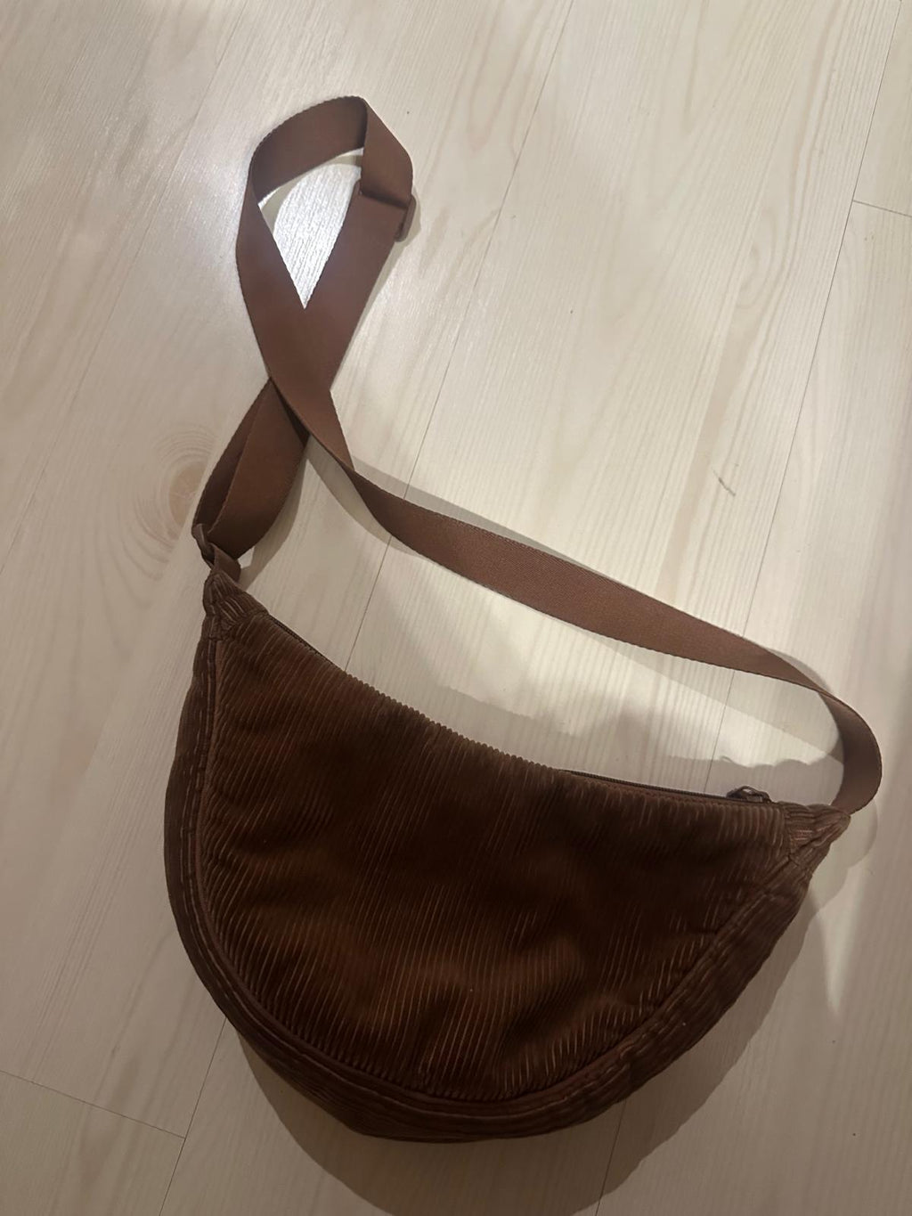 Brown Corduroy Crescent Shoulder Bag