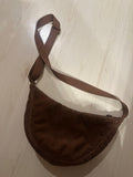Brown Corduroy Crescent Shoulder Bag